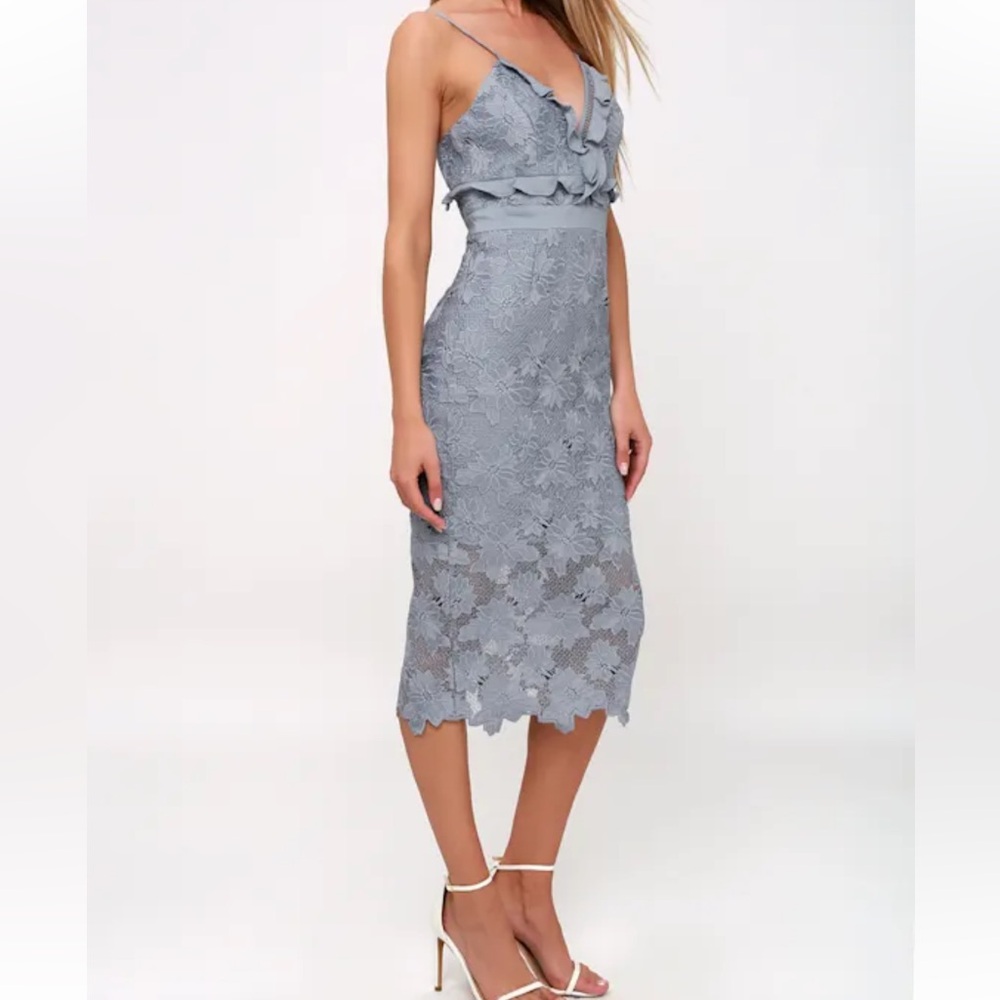 Bardot Vienna Dusty Blue Lace Midi Dress NWT $139 xs 4